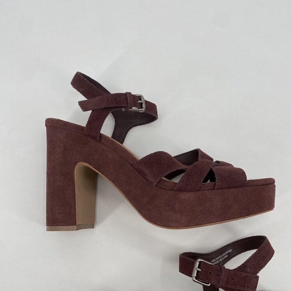 Splendid Womens Size 10 Piper Suede Platform Heeled Sandals Raisin Strappy Boho - Picture 5 of 13